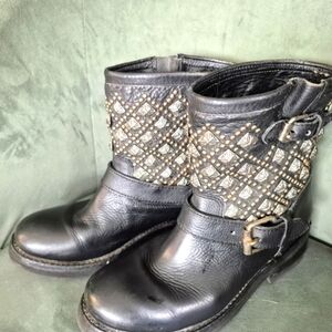 Studded Black Leather Ankle Boots